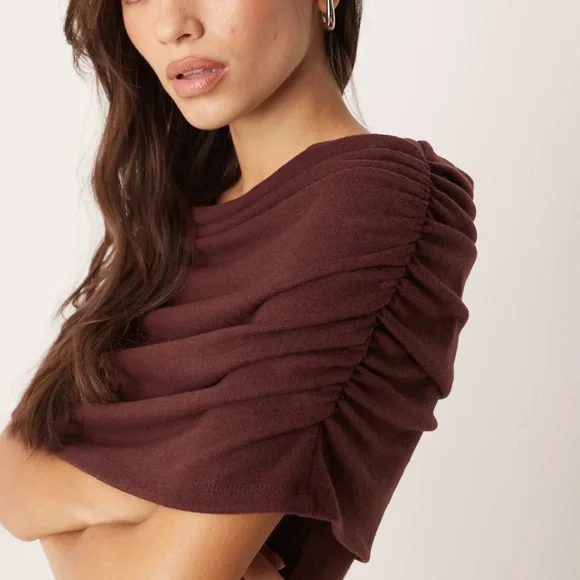 ASOS brown ruched cape overlay mini dress - Picture 4 of 6